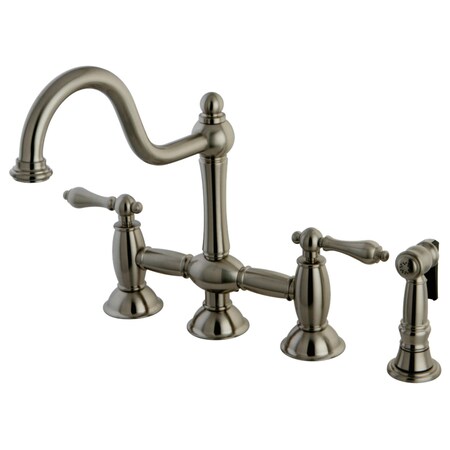 Kingston Brass KS3798ALBS Restoration Bridge Kitchen Faucet W/ Brass Sprayer, Nickel KS3798ALBS